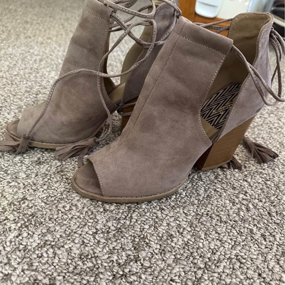 Stylish Taupe Peep-Toe Ankle Boots